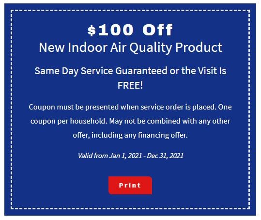 $100 off any indoor air quality product coupon