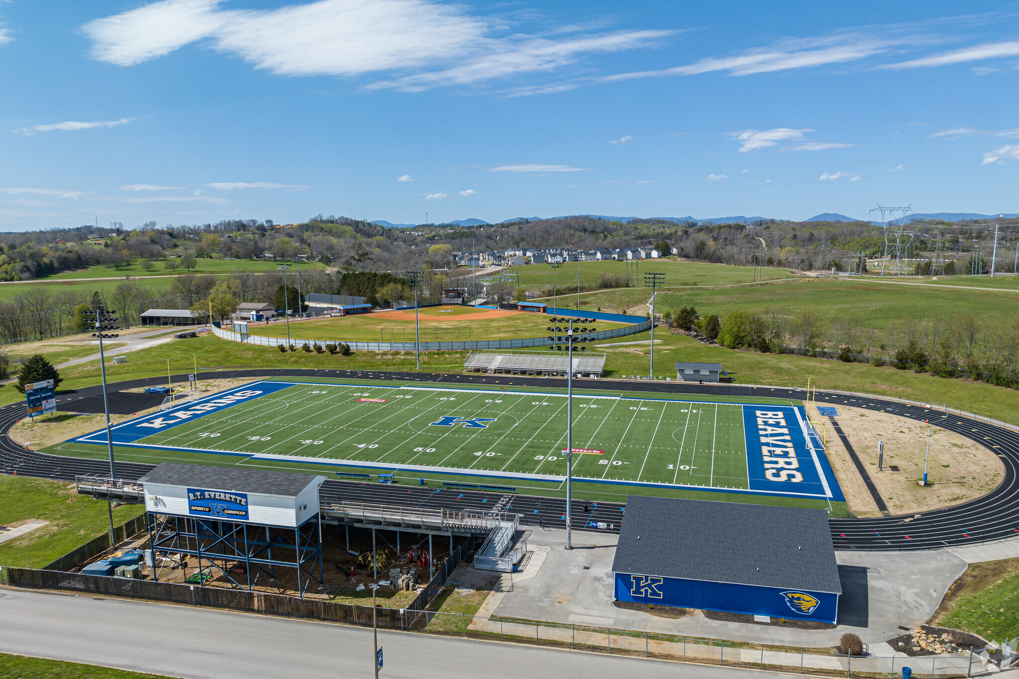 Aerial view of the football field at Karns High School