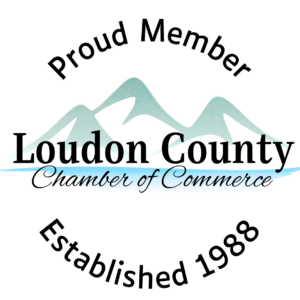 Loudon County Chamber of Commerce logo. Says "Proud Member Loudon County Chamber of Commerce Established 1988"