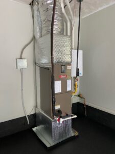 Newly installed furnace in a home's basement.